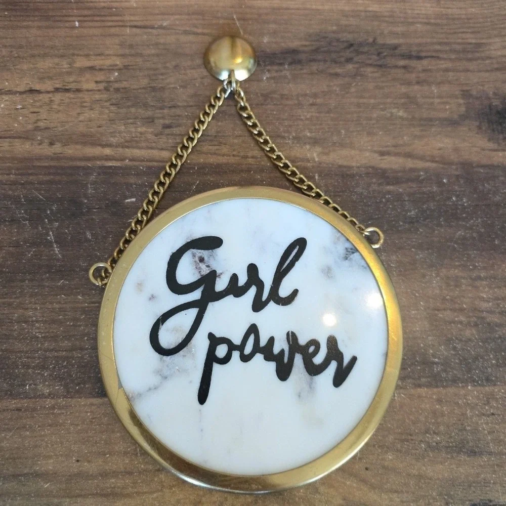 Girl Wall Hanging Decor Girl Power Gold Trim White Marble Black Heavy Chain
